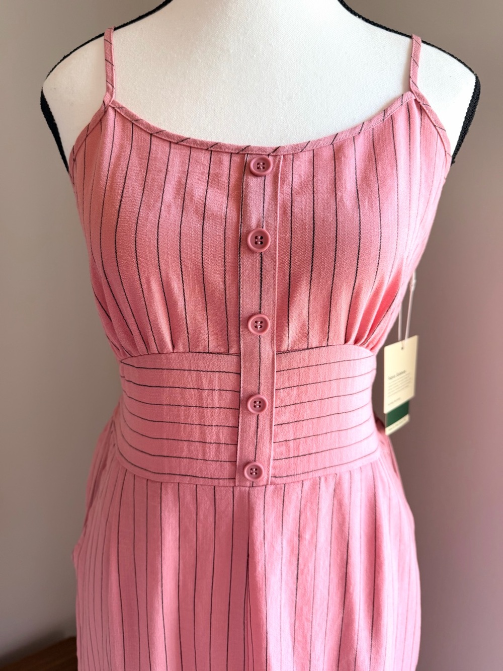 Halara Tie Back Cut Out Stripe Linen-Feel Slip Jumpsuit with Pockets – NWT - Picture 2 of 12